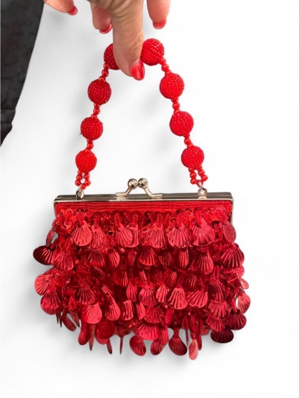 Red Sequin Tassel Evening Bag - Women